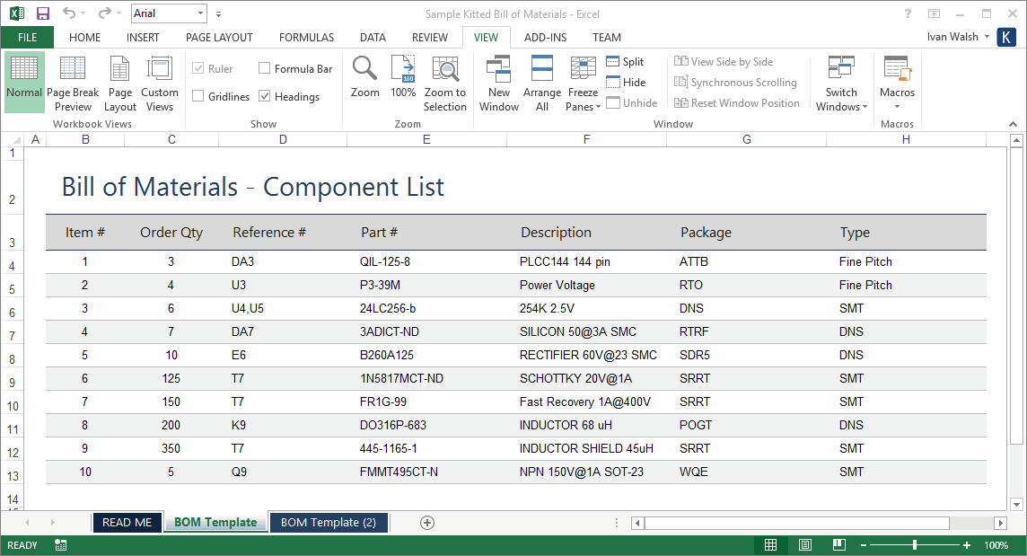 Microsoft Excel Bom Template
