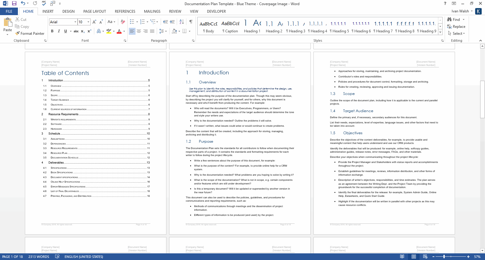 Documentation Plan Template MS Word My Software Templates