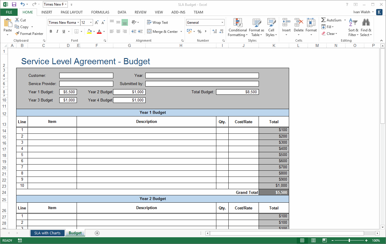Service Level Agreement (SLA) Template (MS Word/Excel) Templates