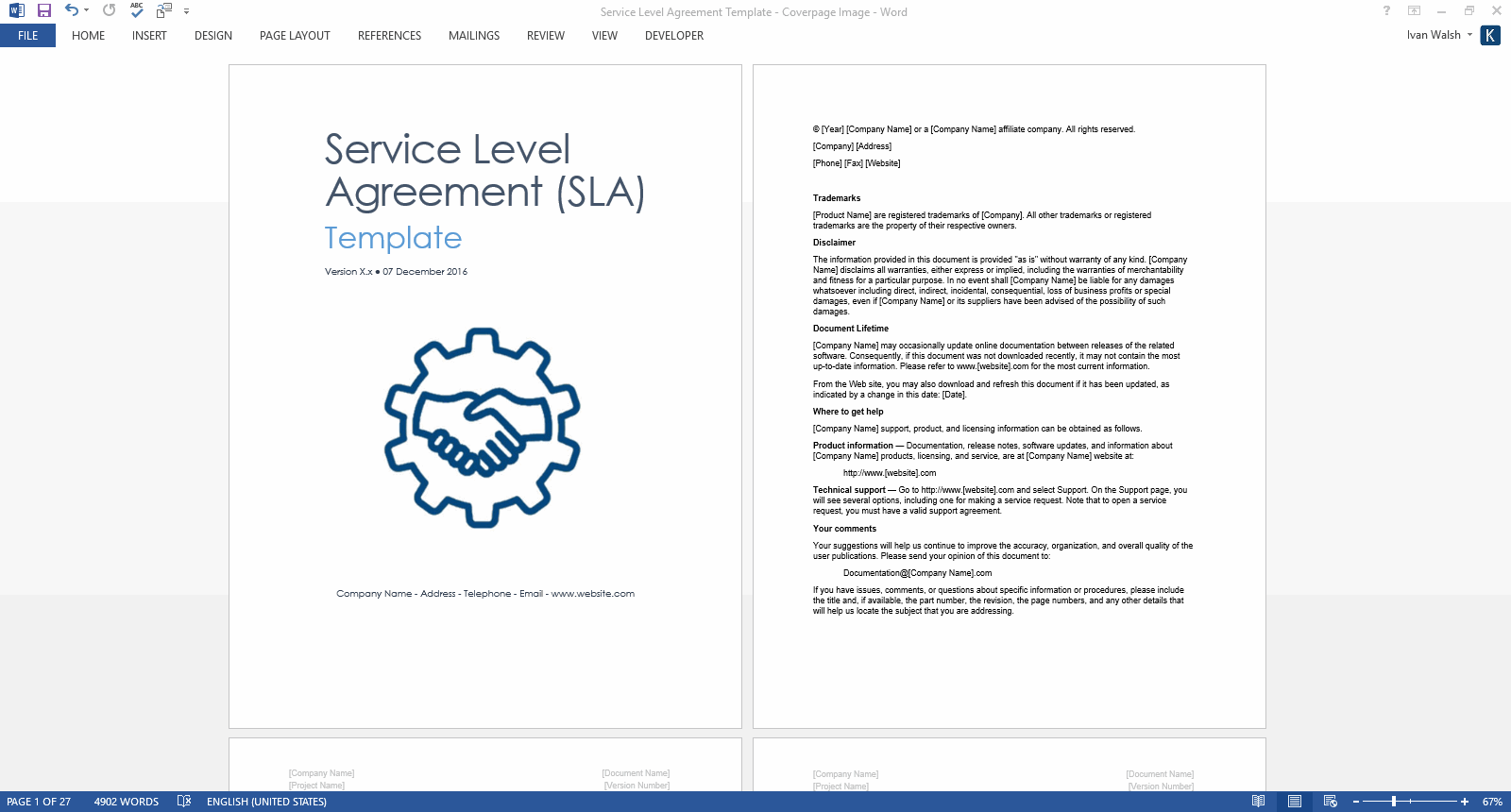 free sample service level agreement template