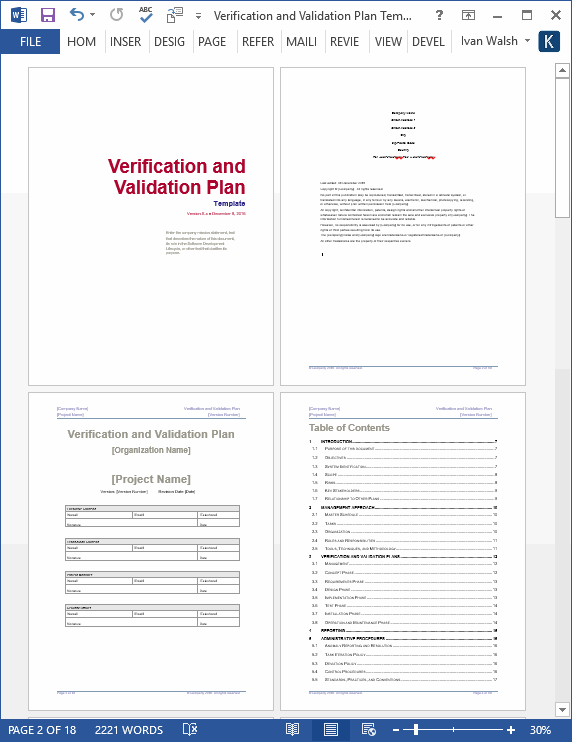 Verification and Validation Plan Template (MS Word) Templates Forms