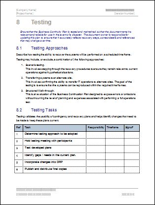 business continuity plan test report