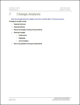 ce modèle Business Case - Change Analysis