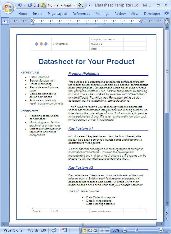 Datasheet Template MS Word Templates Forms Checklists For MS 
