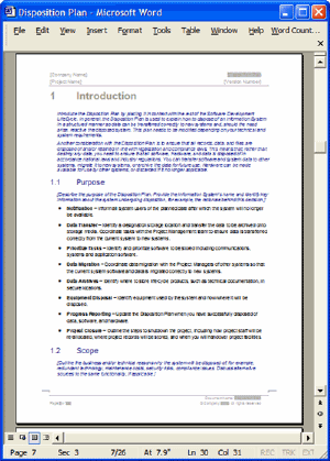 Disposition Plan Template - MS Word 26 Pages