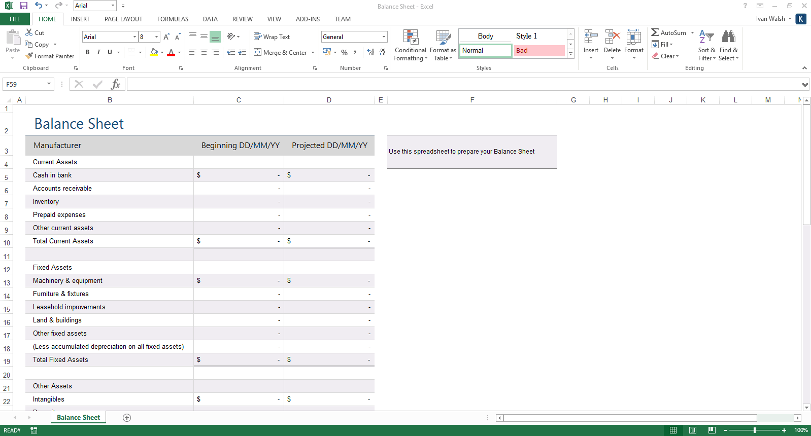 Business Model Template Excel from klariti.com