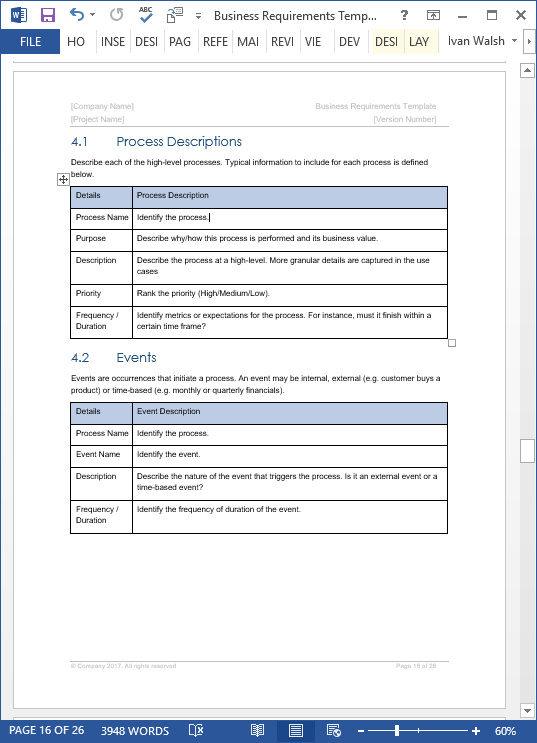 business model process template visio Requirements Template Business (MS Specification Word