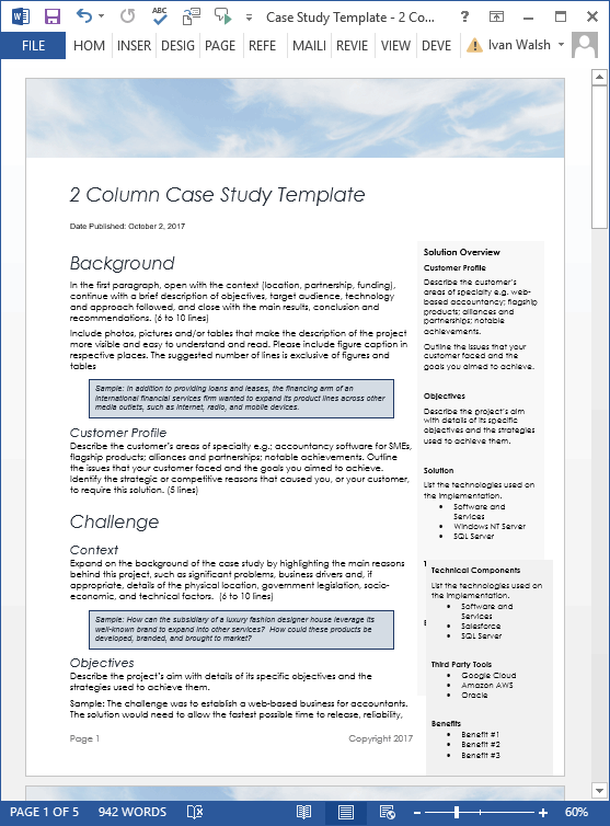 case study template for word