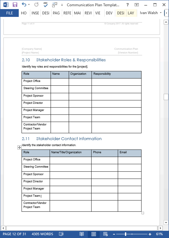 Communication Plan Template (MS Word/Excel) Templates Forms