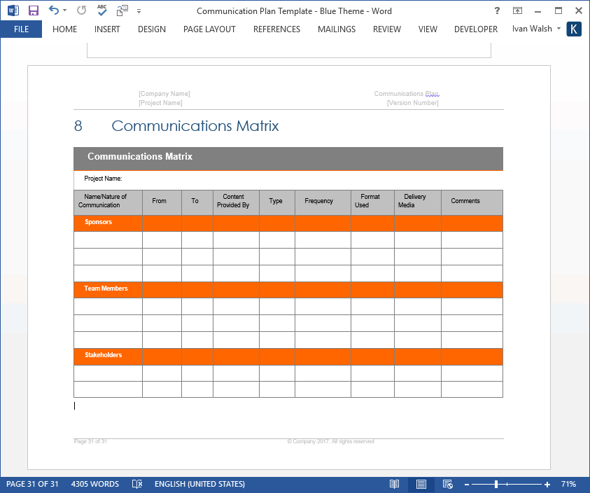 Communication Plan Template (MS Word/Excel) Templates, Forms