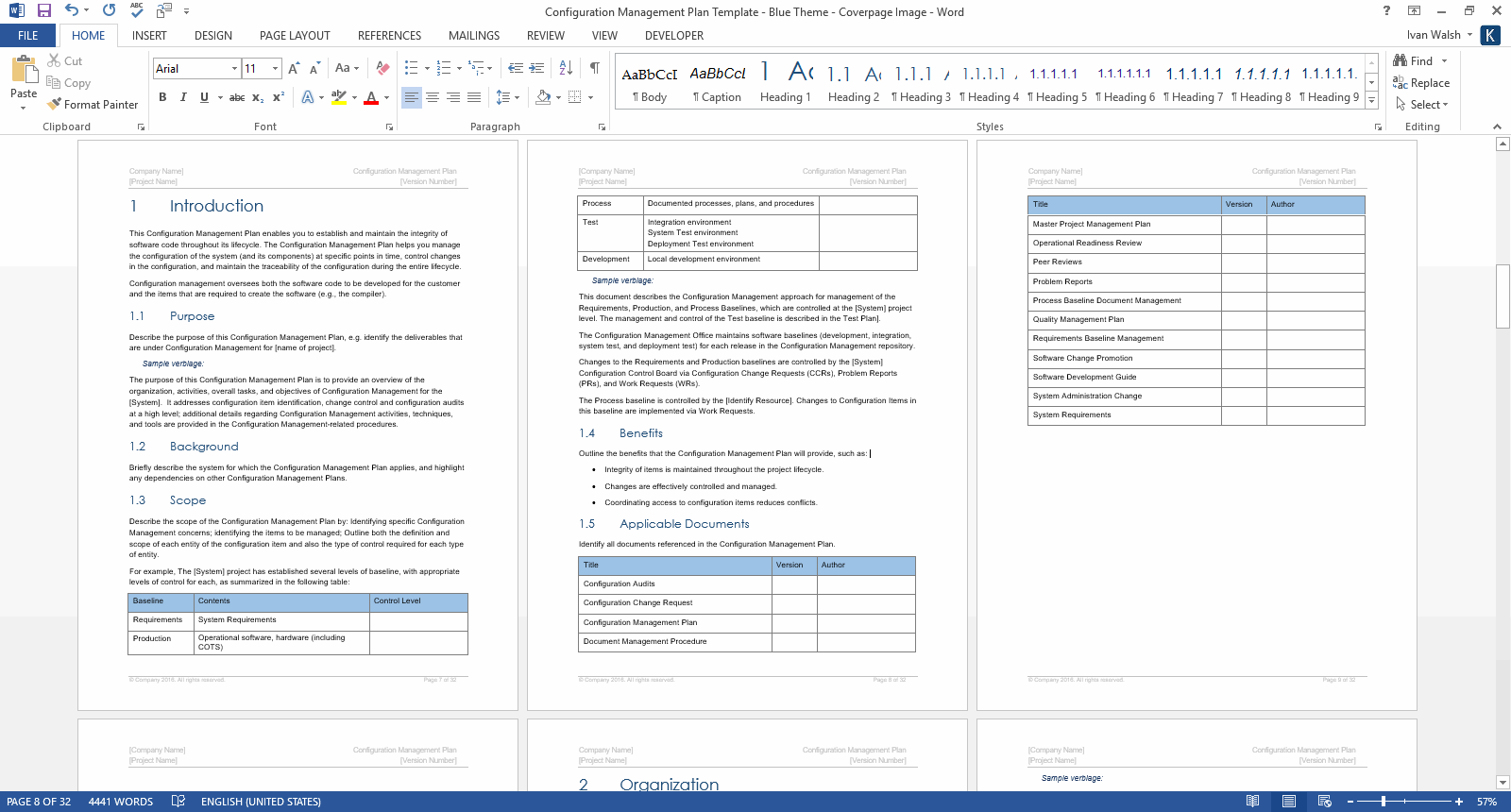 Configuration Management Plan Template (MS Word) Templates Forms