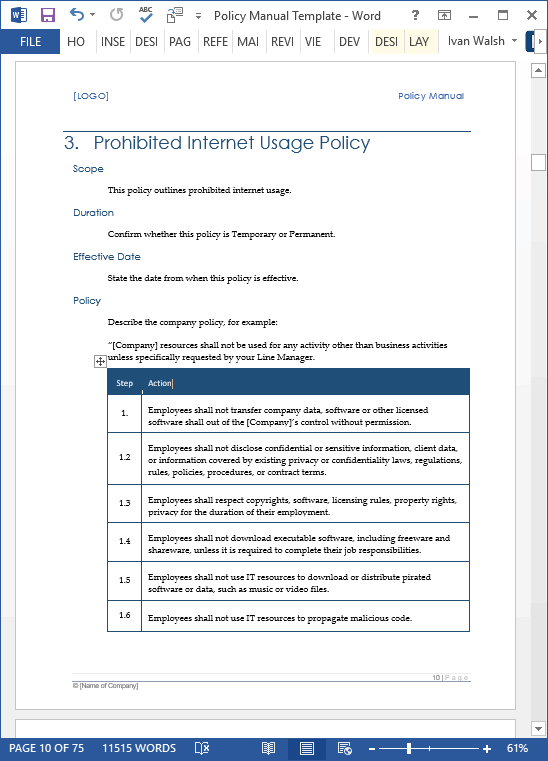 Policy Manual Template Free from klariti.com