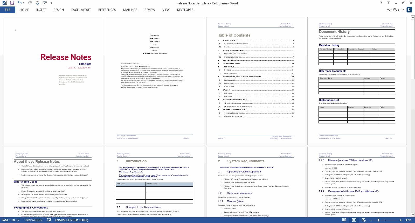 Software Release Notes Template Word