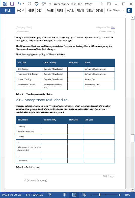 Acceptance Test Plan Template (MS Word) Templates, Forms, Checklists