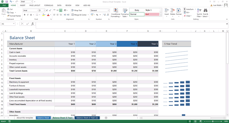 Excel Template – 5 Year Balance Sheet – Templates, Forms, Checklists ...