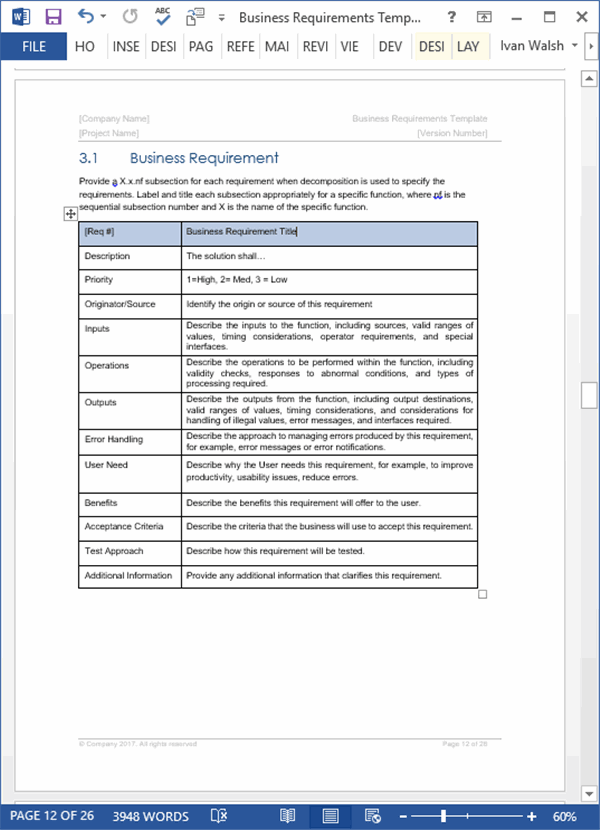 Business Requirement Specification Document Template