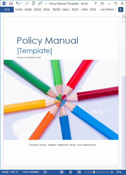 Policy Manual Template (MS Word) Templates, Forms, Checklists for MS