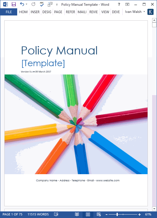Policy Manual Template (MS Word) – Templates, Forms, Checklists for MS