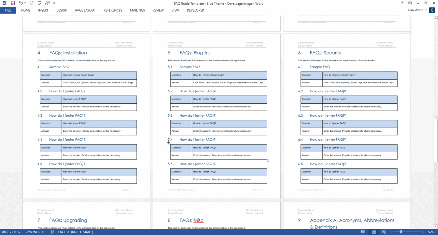 FAQ Guide Template Templates Forms Checklists for MS Office and