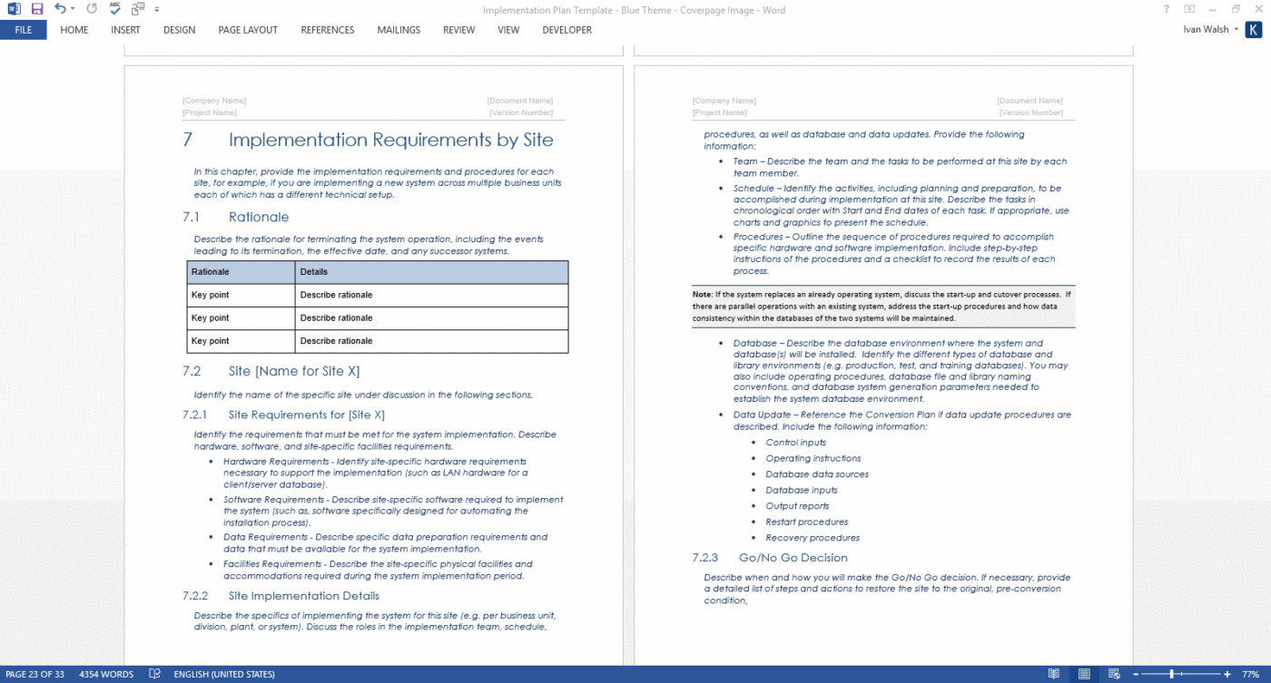 Implementation Plan Template Templates Forms Checklists for MS