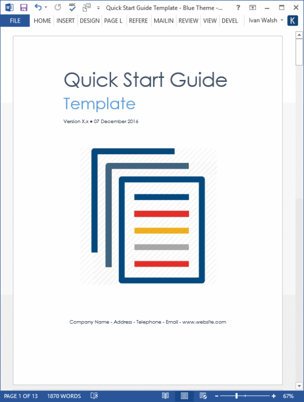 Quick Start Guide Template Templates Forms Checklists for MS Office