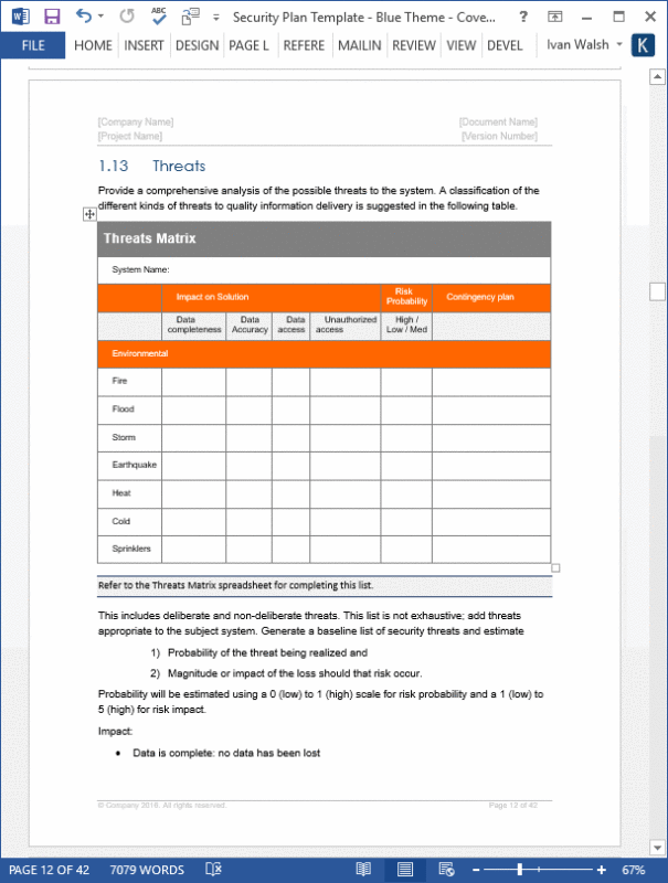 Security Plan Templates – MS Office Templates with AI prompts