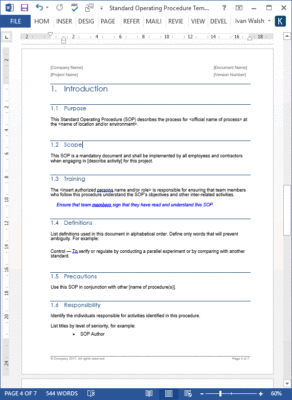Standard Operating Procedure (SOPs) templates – Templates, Forms ...
