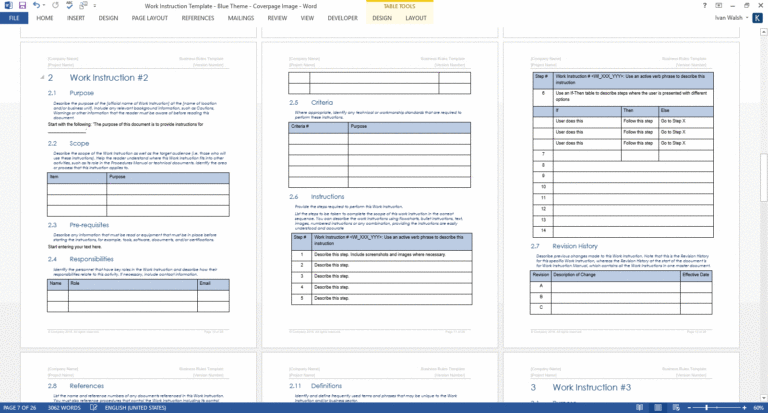 Work Instruction Template (Word) – Templates, Forms, Checklists for MS ...