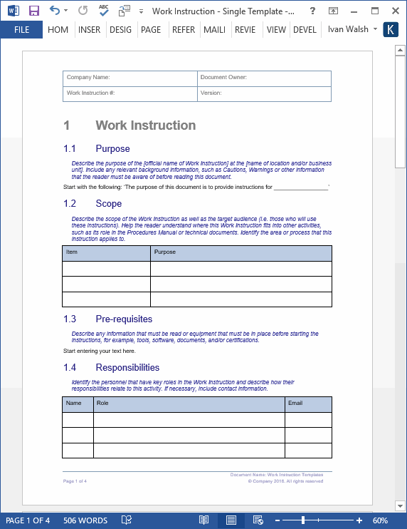 Step By Step Instructions Template Word