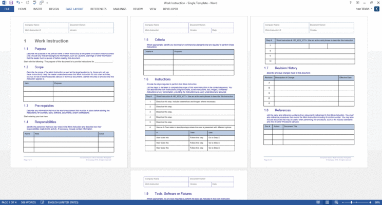 Work Instruction Templates (MS Word) – MS Office Templates with AI prompts