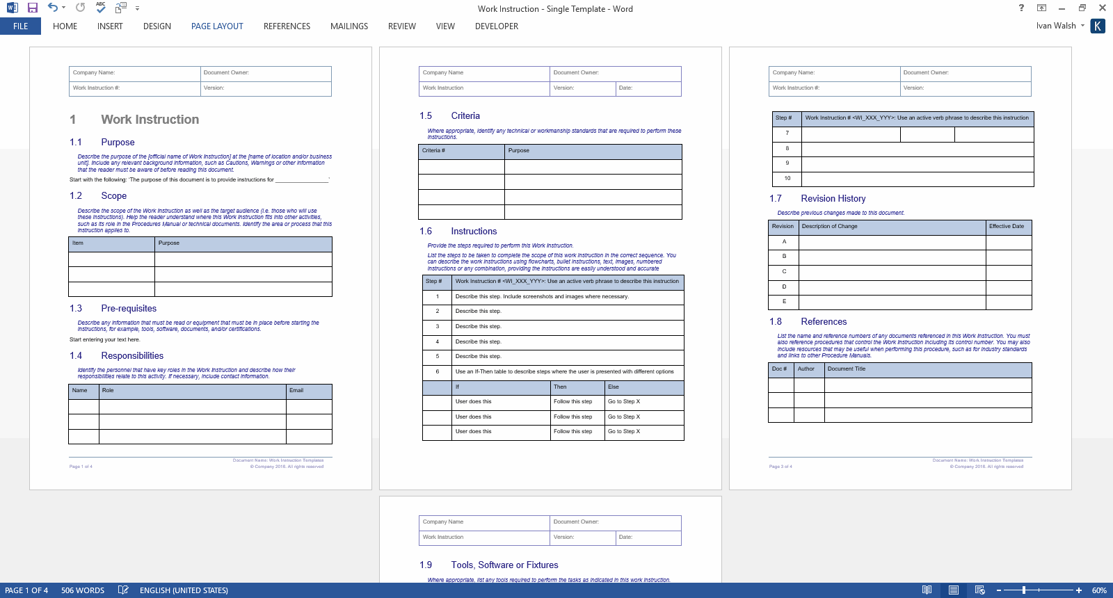 Work History Template