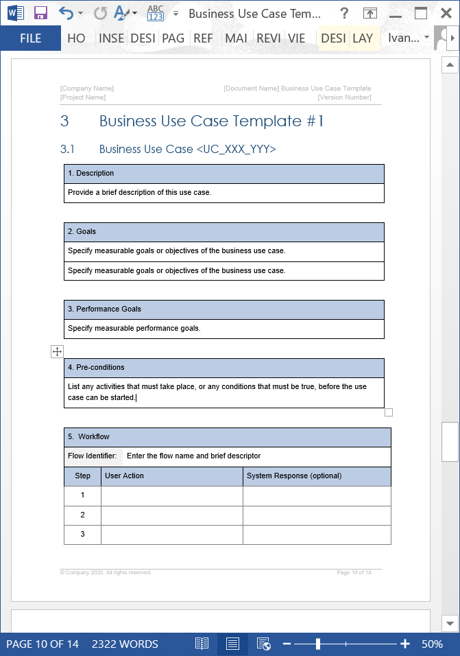 Business Use Case Template Templates Forms Checklists For Ms Office